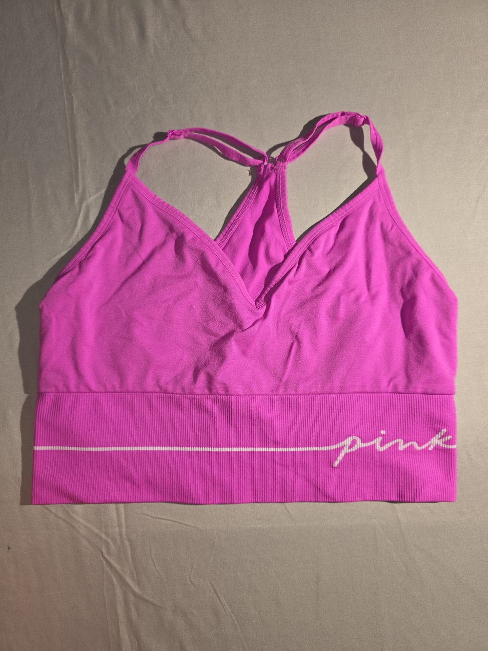 PINK Victoria's Secret Hot Pink Seamless V‑Neck Sports Bralette
